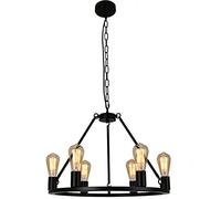 Lustre Vintage en Forme de Roue de Chariot - Finition Noire, 6/12 lumières, idéal pour la décoration de Salle à Manger. Chaîne réglable, culot E26, luminaire Rustique en métal Style Ferme.