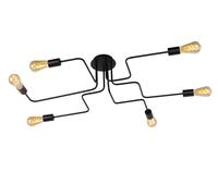 Lustre Vintage En Métal Noir 6 Branches E27 B:100 Cm Lampe De Plafond Hall