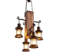 Lustre Vintage Loft Industriel lampe suspendue Bar suspension Personnalité Créative Salon Pendentif En Bois Et Métal Hauteur Réglable 4*E27 Lustre Restaurant Plafonnier Salon Cuisine Café