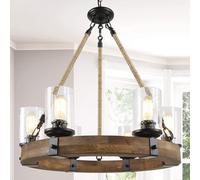 Lustre vintage noir à 6 lumières, suspension industrielle en forme de roue de chariot, style rustique américain, idéal pour la cuisine, le salon, la salle à manger ou la chambre