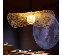 Lustre Vintage Pendentif Lumières Bricolage Tissé À La Main En Bambou Tissé Rotin Rétro Suspension Lampe Industrielle Suspension Réglable Hauteur Restaurant Loft Café Plafonnier E27 Lumières,85cm