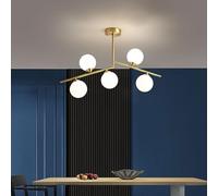 Lustres 3 lumières Spoutnik Pendante en laiton brossé moderne avec nuance en verre blanc, luminaire de plafond de haricot magique classique pour chambre à manger à la maison (48x42cm (19x17 pouces)))