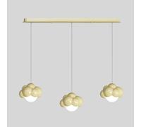 Lustres à 3 têtes en forme de nuage, suspension en résine beige avec abat-jour sphérique blanc, lampe suspendue LED moderne - 15 W - 3 modes de couleur, lampes à suspension anti-vertiges pour salle à
