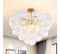 Lustres à Bulles, Plafonniers Encastrés à Bulles De Murano Soufflés à La Main avec Ampoules LED, Lustre à économie D’énergie Plafonnier pour Salon Chambre Couloir Home Stu, Gold-2, 50 * 50 * 35