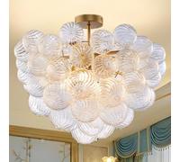 Lustres à Bulles, Plafonniers Encastrés à Bulles De Murano Soufflés à La Main avec Ampoules LED, Lustre à économie D’énergie Plafonnier pour Salon Chambre Couloir Home Stu, Gold-2, 60 * 60 * 45