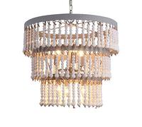 Lustres, Bohème Enrles de Bois de 55 Cm, de Ferme À 6 Lumières, Pour Hall D'Entrée, Salon, Salle À Mangernsion Antavecrles de Bois Blanches Faites Main À 3Ux/Gris/A