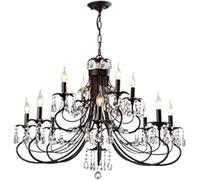 Lustres Boule Cristal Classiques plafonnier Noir E14, Longueur de la chaîne 50 cm Hauteur réglable Bougie Suspension, Moderne LED