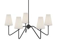 Lustres classiques à 5 bras Noir Mat avec Lin Blanc ,200W, D30/76CM Noir/Blanc