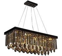 Lustres de Plafond, Rectangle k9 Cristal Plateau de Pluie d'éclairage de avec Une Nuance de Cristal Noir LED de Plafond plafonnier Lampe Suspendue pour la Chambre à Manger L23.6