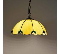 Lustres de style Tiffany, 12 pouces Pendentif lumière réglable, verre teinté LED jaune ombre plafond suspendu Luminaires Lampes pour Salle à manger Chambre