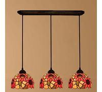 Lustres de style Tiffany, lampes Vintage Pendentif Hanging Lustre avec abat-jour en verre teinté de 8 pouces, cuir plafonnier réglable pour Island Light salle à manger Chambre Chambre,D3