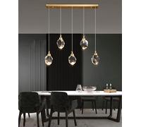 Lustres, D'Escalier Led En K9 de Luxe -Pension À 5 Têtes En Forme de Goutte D'Eau Dorée Pour Chambre, Salon, Salle À Manger Et Bar/E Couleur/Châssis Rectaulaire 5Heads