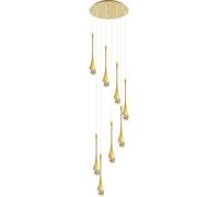 Lustres en Cristal à 8 Lumières 3cct Lumières Suspendues LED à Intensité Variable Goutte De Pluie Spirale Haut Plafond Dôme Lustre pour Salon Foyer Entrée Escalier Éclairage, Gold, Spiral