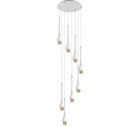 Lustres en Cristal à 8 Lumières 3cct Lumières Suspendues LED à Intensité Variable Goutte De Pluie Spirale Haut Plafond Dôme Lustre pour Salon Foyer Entrée Escalier Éclairage, Silver, Spiral