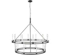 Lustres en forme de roue de chariot à 8 lumières de ferme, lustre noir de 43,3 pouces avec applique blanche, suspension ronde industrielle réglable,pour diverses pièces