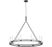 Lustres Farmhouse 8 lumières en Forme de Roue de Chariot, Lustre Noir de 43,3 Pouces avec Applique Blanche, Suspension Ronde Industrielle réglable, éclairage de Charme