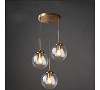 Lustres luxueux, lustre à suspension en boule de verre transparent/gris fumé/ambre, cluster de lumière industriel vintage en laiton à 3 lumières, plafonnier à douille E27 pour cuisine/transparent