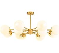 Lustres, Moderne Du Milieu Du Siècle E27 En Verre Laiteuxpendue Semi-Encastréension Rustde Ferme Pour Salon, Chambre À Coucher, Table À Manger, Îlot de Cuisine/Or/12 Lumières