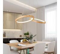 Lustres modernes colorés en rondins à 2 anneaux à intensité variable LED pour table à manger, plafonnier rond réglable en hauteur pour salle à manger, salon, bureau, cuisine, bar (L86 cm) LWX