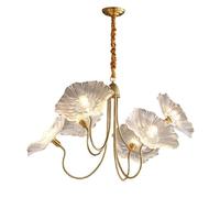 Lustres nordiques modernes à 6 lumières, luminaires suspendus en verre à feuille de lotus, lampe suspendue, éclairage suspendu floral classique français pour salon, salle à manger, chambre à coucher (