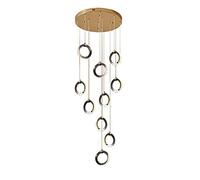 Lustres, plafonnier Moderne, Long Lustre, Lustre d'escalier en colimaçon à LED, éclairage Suspendu à Hauteur réglable, Anneau Rond, luminaire Suspendu pour Plafond Haut (10 lumière