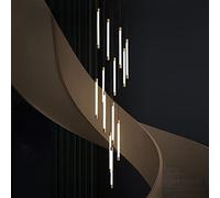 Lustres, plafonniers, suspensions, Long Lustre d'escalier à 12 têtes - Design Minimaliste doré, Long Lustre à Bande LED, Compatible avec Les luminaires de Salon et d'escalier