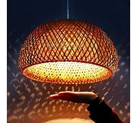 Lustres Vintage Lampe Pendentif Tissé Bambou Rotin Naturel Main Lustre Creative Lampe Suspendue E27 Réglable En Hauteur Lampe Suspension Chambre Restaurant Vivant Plafonnier Café Lumière,38cm