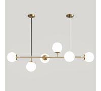 Lustresnsion Globe Blanc Laiteux, Linéaire Doré Style Ferme G9/E27, Rectangulaire Moderne Du Milieu Du Siècle À 6/7 Lumières, Éclairage D'Îlot de Cuisine Pour Salle À Manger Et Café, Fabriqué En Chine