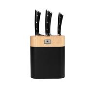 Lustrobois Bloc de 4 Couteaux de Cuisine | 4 couteaux en acier 3CR13, bloc en bois d’hévéa, manches ABS noirs, lames résistantes à la corrosion, design élégant