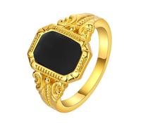 LUTAKU Bague carrée noire plaquée or 14 carats - Élégance minimaliste