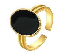 LUTAKU Bague ovale noire réglable plaquée or 14 carats - Minimaliste et chic