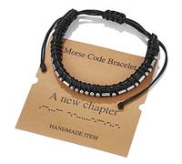 LUTAKU Bracelets à code morse - Cadeaux pour homme, perles en métal sur cuir - Cadeaux inspirants pour homme, bijoux uniques pour la fête des pères, un anniversaire pour petit ami, papa, meilleur ami,