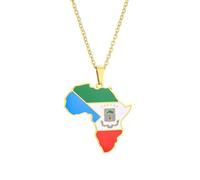 LUTAKU Collier avec pendentif carte de l'Afrique et drapeau de la Guinée équatoriale, pour homme et femme, en acier inoxydable