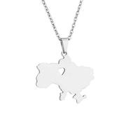 LUTAKU Collier avec pendentif carte de l'Ukraine en acier inoxydable pour homme et femme