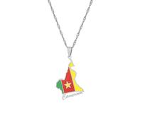 LUTAKU Collier avec pendentif carte du Cameroun et drapeau pour homme et femme - En acier inoxydable, Acier inoxydable