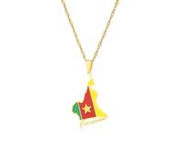 LUTAKU Collier avec pendentif carte du Cameroun et drapeau pour homme et femme - En acier inoxydable, Acier inoxydable