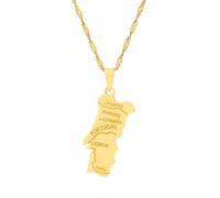 LUTAKU Collier avec pendentif carte du Portugal pour homme et femme - En acier inoxydable, Acier inoxydable