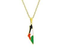 LUTAKU Collier avec pendentif carte et drapeau de la Palestine pour homme et femme - En acier inoxydable, Acier inoxydable