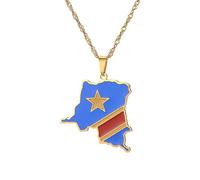 LUTAKU Collier avec pendentif carte et drapeau du Congo pour homme et femme, pendentif carte du Congo, accessoires de bijoux en acier inoxydable, Acier inoxydable