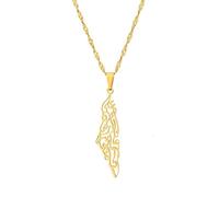 LUTAKU Collier avec pendentif carte et ville d'Israël et de Palestine pour homme et femme, Israël et Palestine, chaîne à breloques, accessoires de bijoux en acier inoxydable, Acier inoxydable