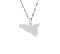 LUTAKU Collier avec pendentif carte et villes de la Sicile de l'Italie pour homme et femme - Chaîne à breloques en acier inoxydable, Acier inoxydable