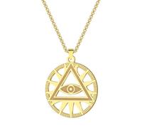LUTAKU Collier avec pendentif œil de la Providence en Égypte - Pyramide illuminati - Pour homme et femme - Chaîne ras du cou égyptienne, Acier inoxydable, Pas de gemme