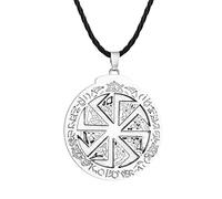 LUTAKU Kolovrat Collier avec pendentif mythologie slave pour homme Symbole slave du soleil Charme Soleil Dieu Svarog Collier en cuir Chaîne Homme Punk Svarga Bijoux, Cuir