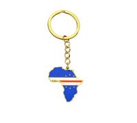 LUTAKU Porte-clés carte africaine 44 styles - Acier inoxydable doré émaillé National Pride accessoire femmes hommes porte-clés sacs porte-clés sœurs frères cadeaux d'anniversaire, Cabo Verde, taille