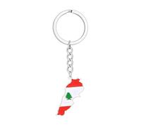 LUTAKU Porte-clés drapeau carte du Liban rétro style ethnique, porte-clés en acier inoxydable pour femmes et hommes, porte-clés, sacs, sœurs, frères, cadeaux d'anniversaire, Argenté., taille unique