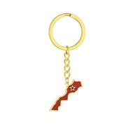 LUTAKU Porte-clés en acier inoxydable avec drapeau carte du Maroc style ethnique rétro pour femmes et hommes, doré, taille unique