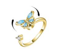 LUTAKU To My Daughter - Bague anti-stress en argent avec pierre de lune et soleil pour femme, bague rotative anti-stress, bague ouverte réglable, bijoux pour femmes et filles, Métal non précieux