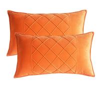 Lutanky Lot de 2 housses de coussin décoratives rectangulaires en velours - Motif patchwork - Pour canapé, chambre à coucher - Accessoires d'intérieur - 30 x 50 cm - Orange