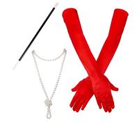 LUTER 1 Set Collier Perles Gants Rouges Support en Plastique Accessoires de Costume Ensemble Opéra Soirée Années 1920 pour Déguisements Femmes Fêtes Boules Cosplay