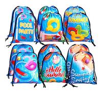 LUTER 12 Pièces Sacs de Cordon de Fête de Piscine, Décorations Tropicales d'Été pour Mariage, Anniversaire, Douches de Bébé, Camping - Taille 20 x 25 cm - Multicolore